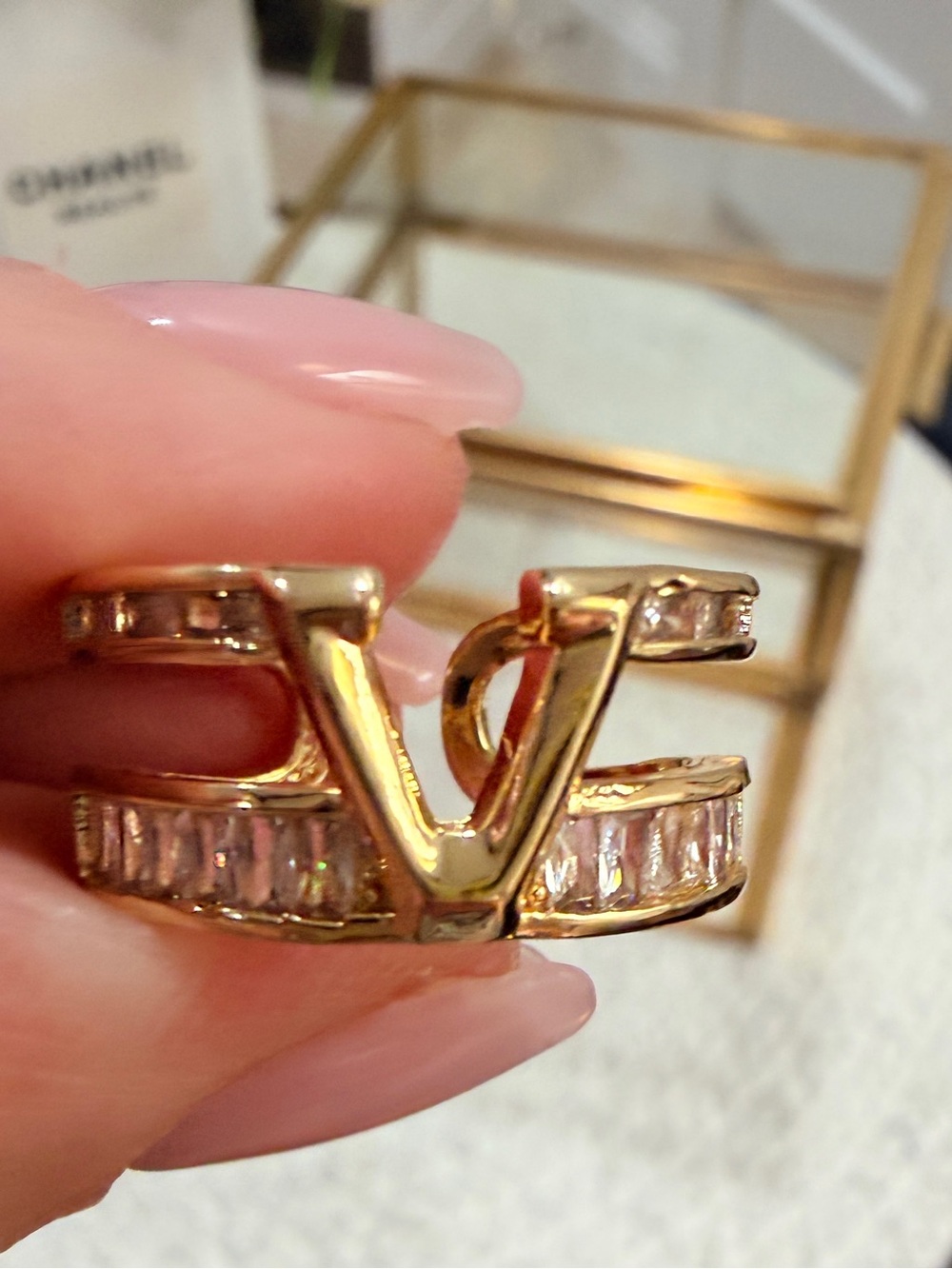 Gold Tone Stainless Steel Logo Statement Ring | Adjustable - NEW ✨